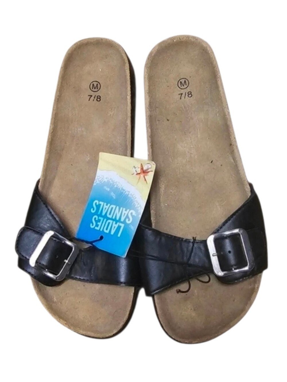 🎄Women’s Black Buckle Slide Sandals Comfort Footbed Size 7/8 New